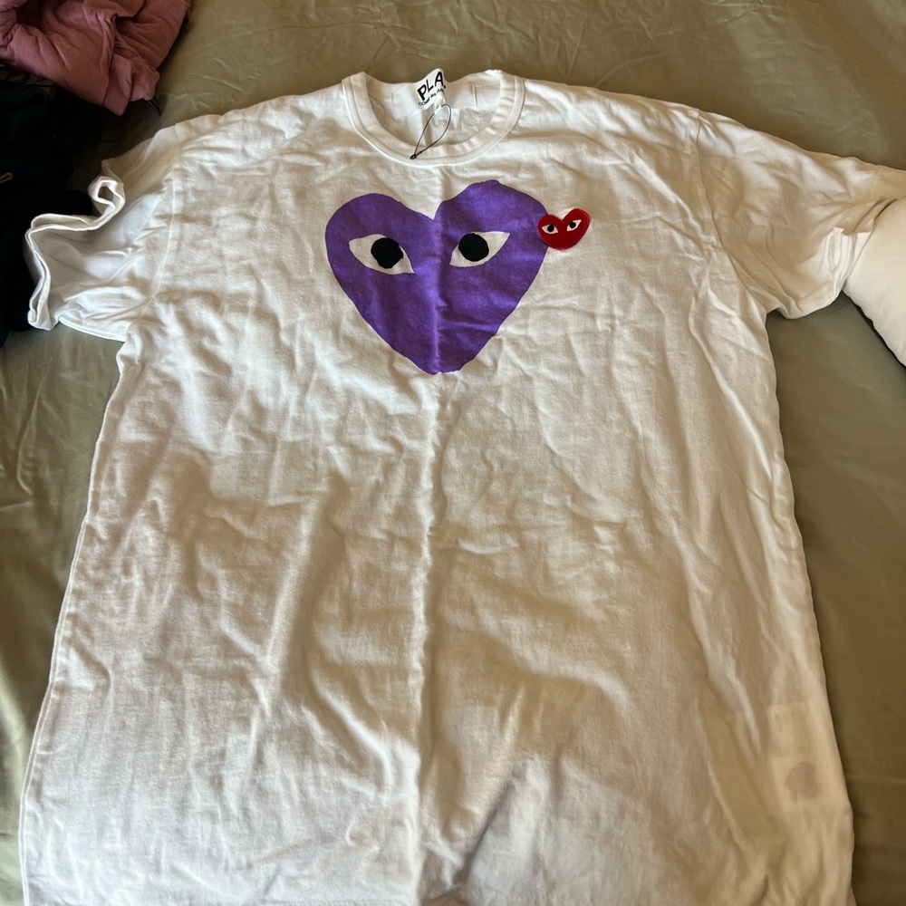 Comme des Garcons PLAY White Tee with Purple and Red Heart